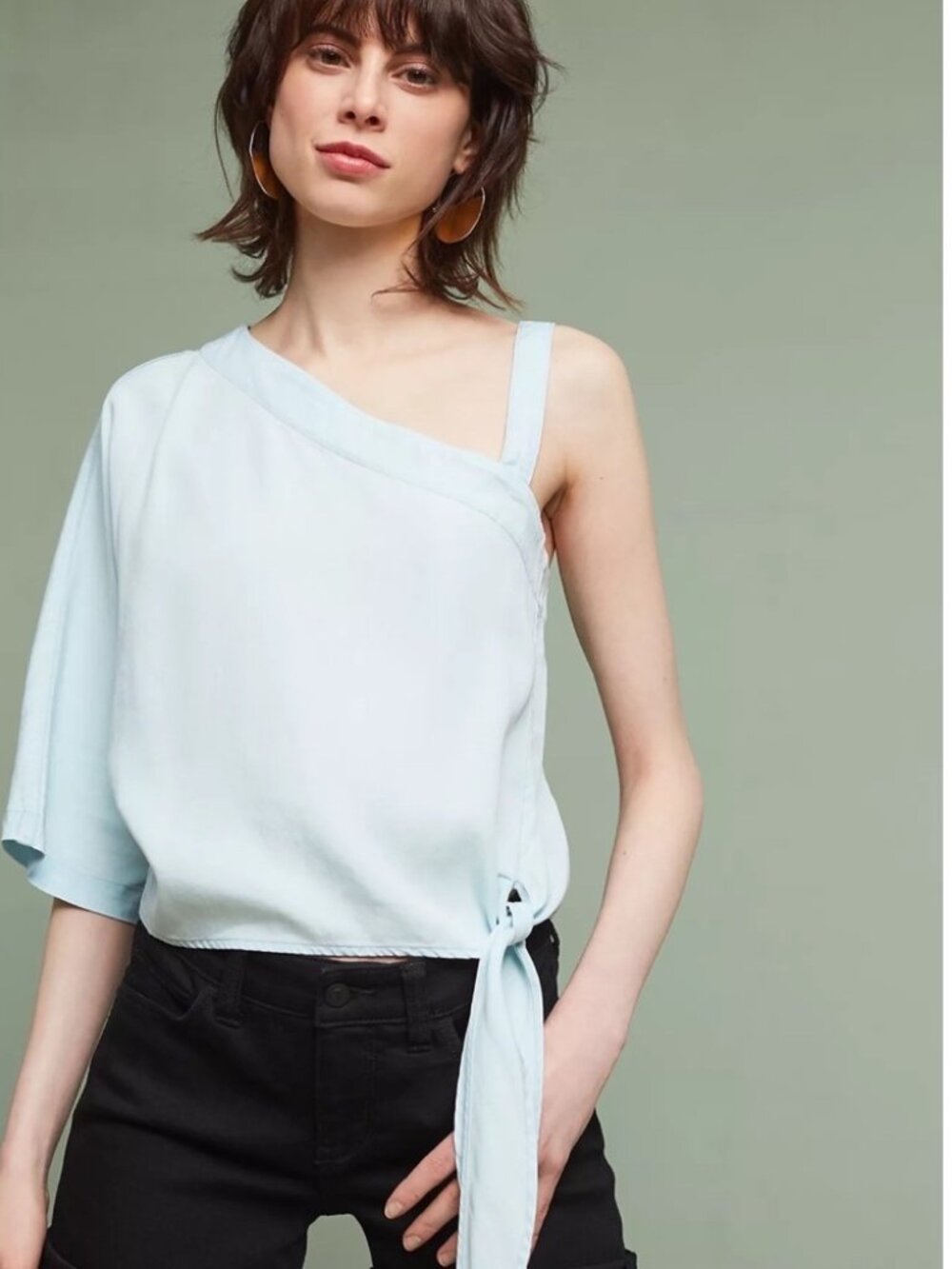 Anthropologie x HOLDING HORSES | Maddie Chambray One-Shoulder Top | Size Medium